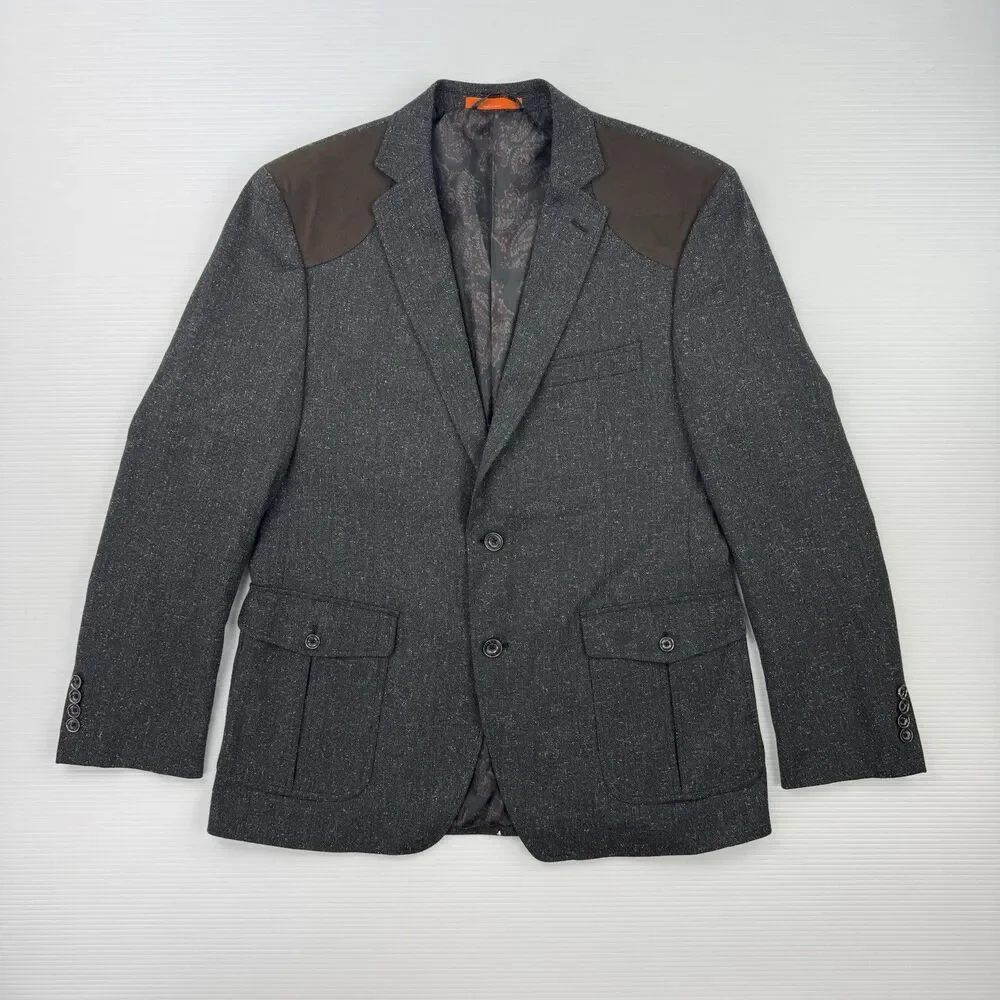 Tallia Mens 42R Blazer Sport Coat Gray Western Shoulder Patch Paisley NWOT